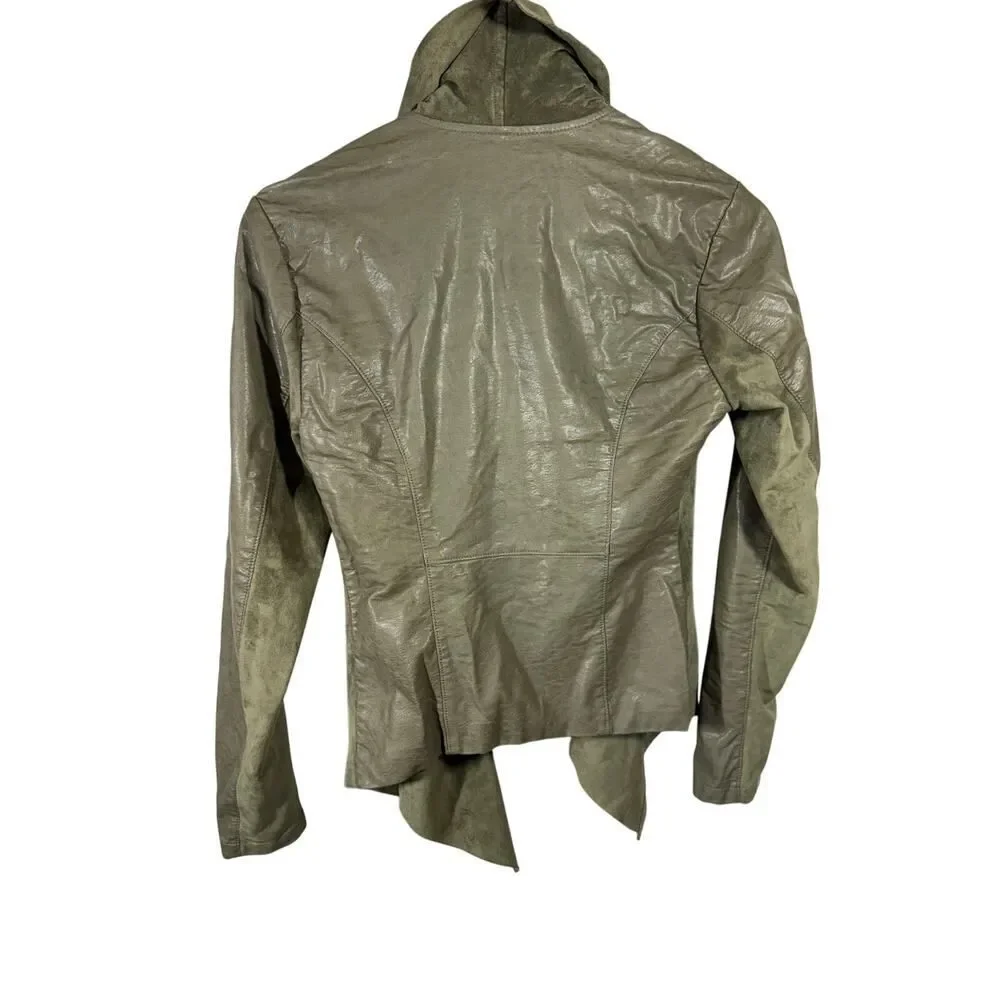 BLANK NYC Women's Faux Suede/Leather Asymmetrical Zip Front Jacket Green Size XS
